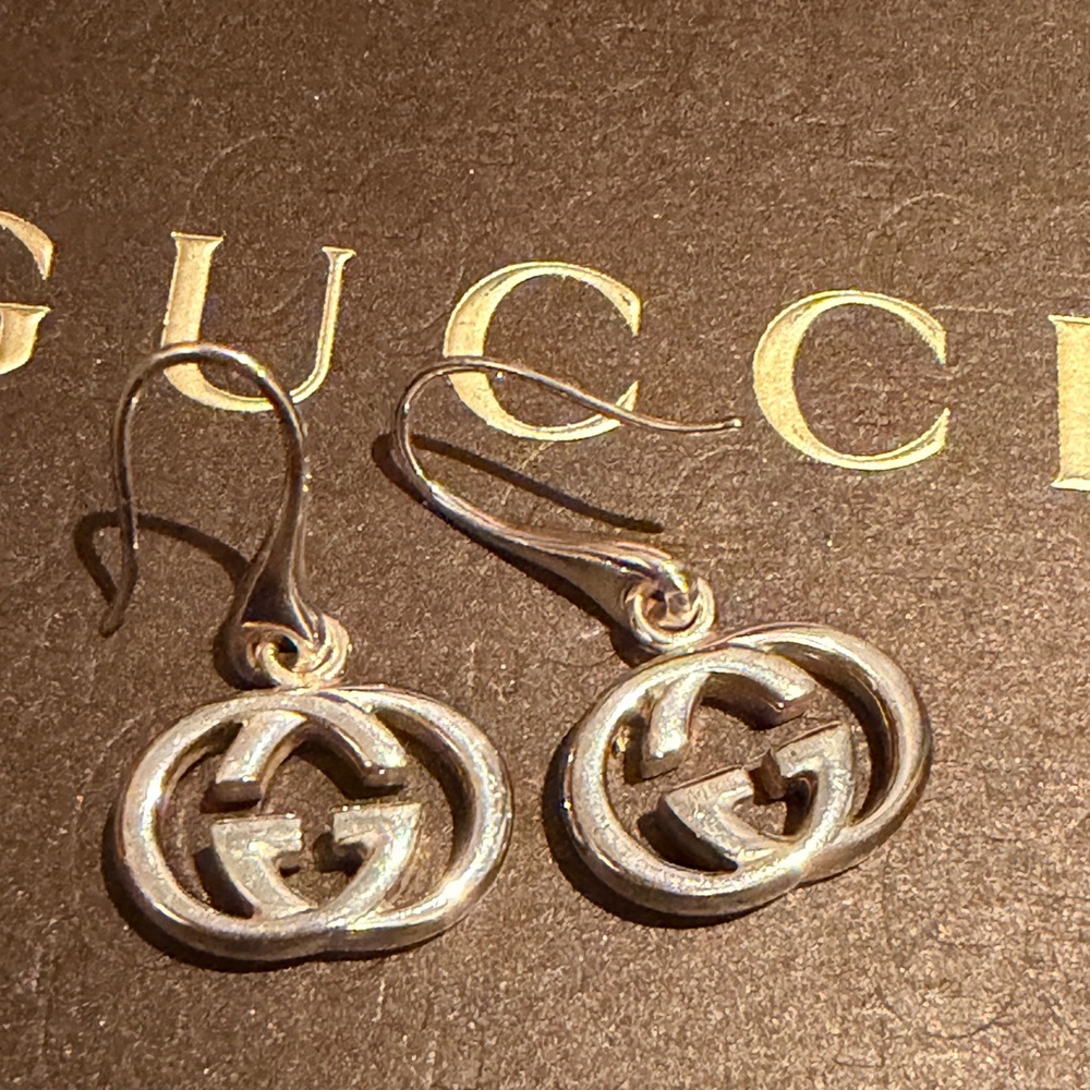 Sterling Silver GUCCI interlocking Logo Earrings